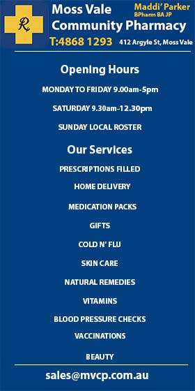 Opening Hours and Services Moss Vale Community Pharmacy